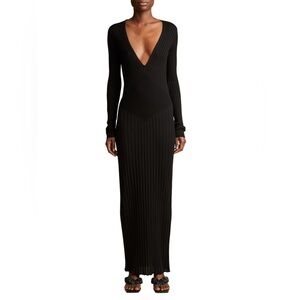 Khaite Nicolai Ribbed Long Sleeve Maxi Dress, 100% silk